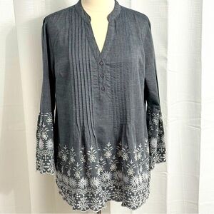 Style & Co Women's Embroidered Eyelet Boho Floral Blouse, Gray/White, Size L